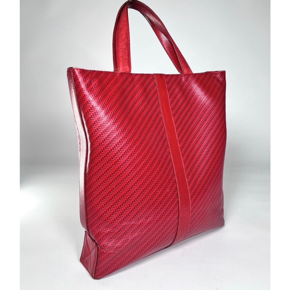 Lancel Womans Bag Red Leather Tote Bag Shopper Genuine Leather